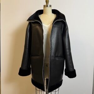 Rebecca Minkoff Faux Shearling Aviator Jacket Black Size M Winter Coat